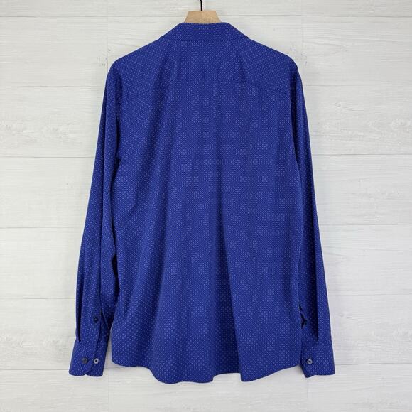 Untuckit Stanton Performance Shirt Men XL Tall Blue Printed Long Sleeves Stretch - Picture 6 of 15